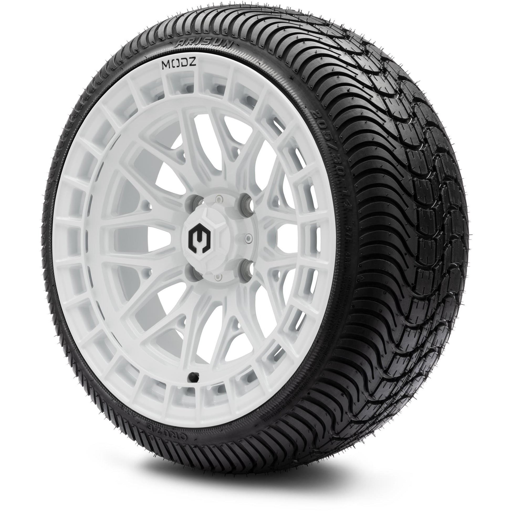 MODZ® 14" Torrent Glossy White Wheels & Street Tires Combo (Arisun X-Sport 205/30-14)