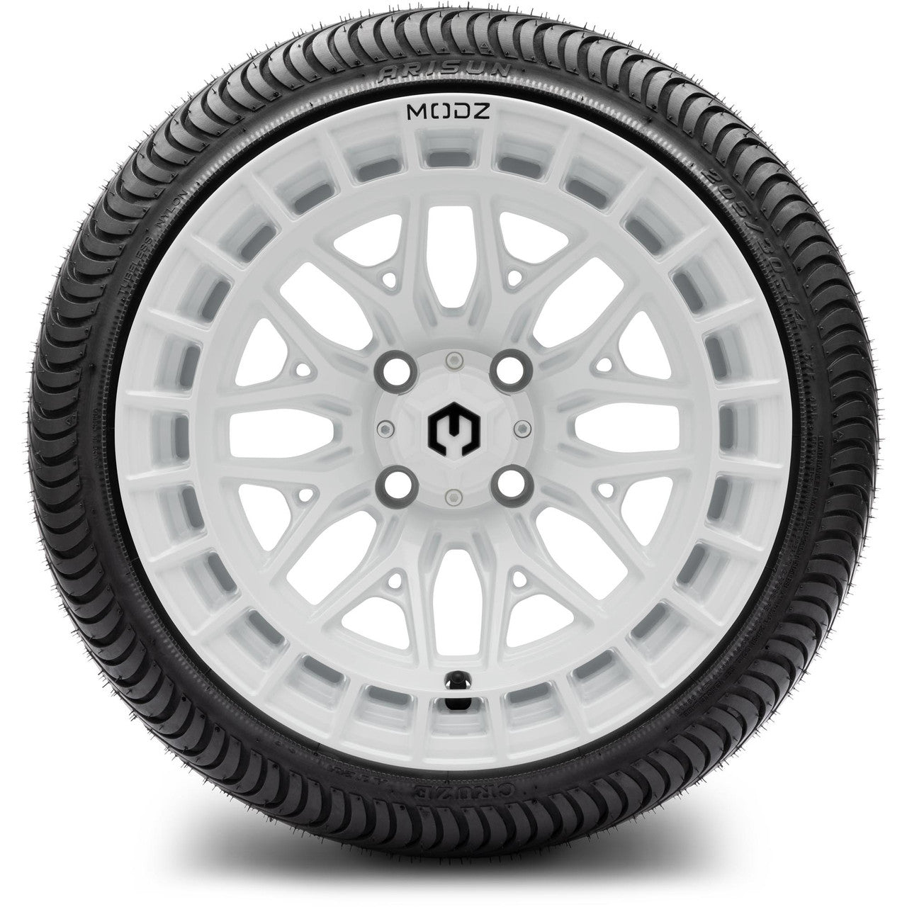 MODZ® 14" Torrent Glossy White Wheels & Street Tires Combo (MODZ Street Fox Radial 23x10-14)