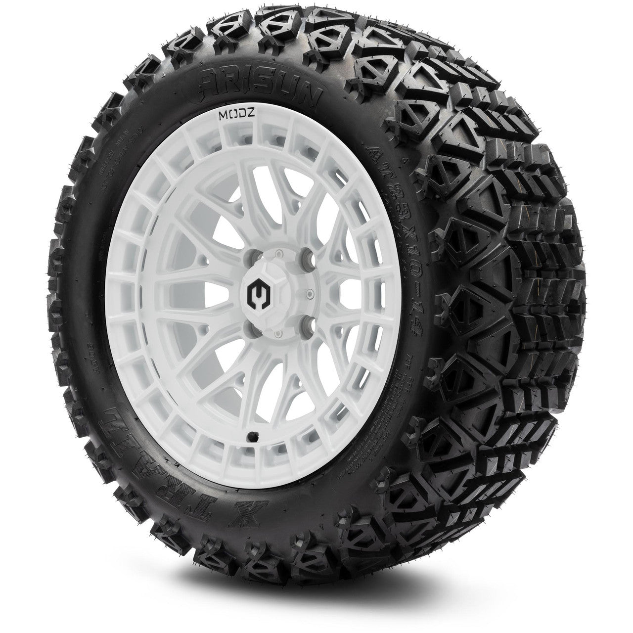 MODZ® 14" Torrent Glossy White Wheels & Off-Road Tires Combo (Arisun X-Trail All-Terrain 23x10-14)