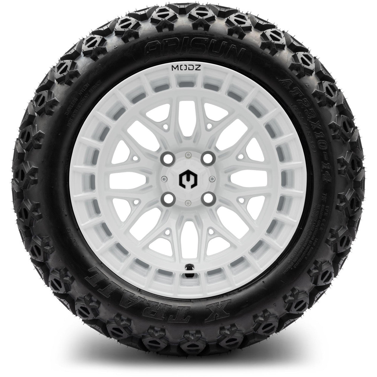 MODZ® 14" Torrent Glossy White Wheels & Off-Road Tires Combo (Xcomp Gladiator 23-10-14 Radial)