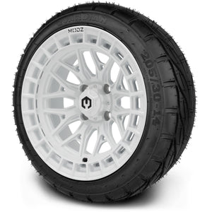 MODZ® 14" Torrent Glossy White Wheels & Street Tires Combo (MODZ Guardian 205/30-14)