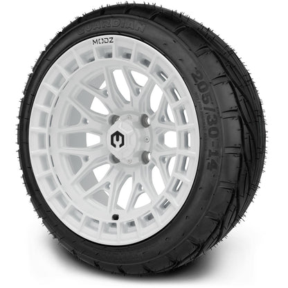 MODZ® 14" Torrent Glossy White Wheels & Street Tires Combo (MODZ Street Fox Radial 23x10-14)