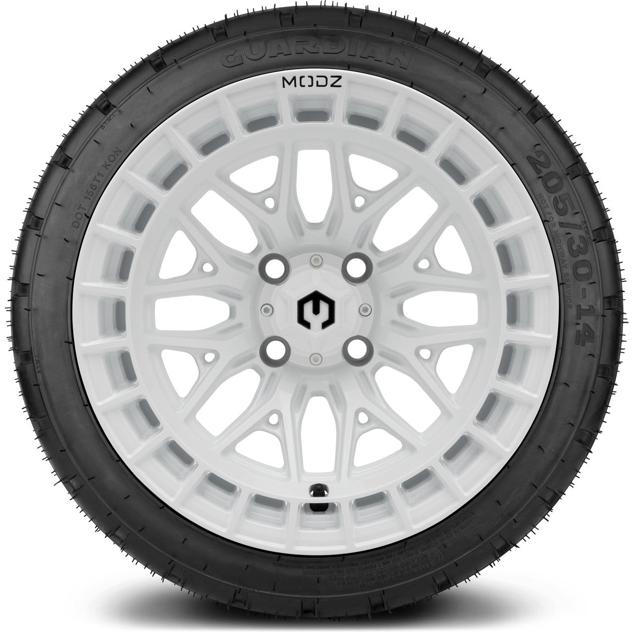 MODZ® 14" Torrent Glossy White Wheels & Street Tires Combo (Arisun Cruze 205/30-14)