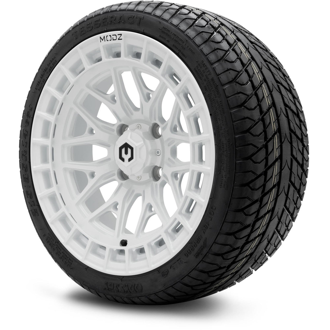 MODZ® 14" Torrent Glossy White Wheels & Street Tires Combo (Odyssey Tesseract Steel Belted Radial 215/35-14)