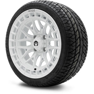 MODZ® 14" Torrent Glossy White Wheels & Street Tires Combo (Odyssey Tesseract Steel Belted Radial 215/35-14)