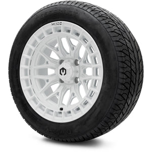 MODZ® 14" Torrent Glossy White Wheels & Street Tires Combo (Odyssey Tesseract Steel Belted Radial 215/50-14)