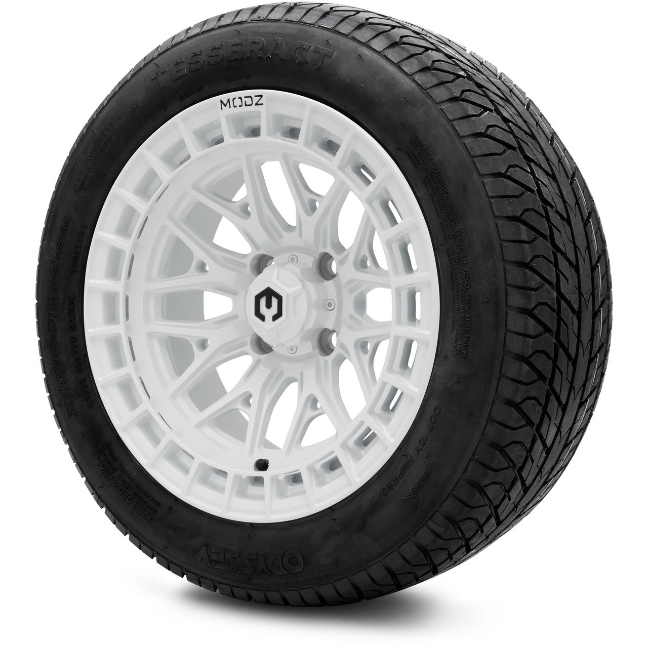 MODZ® 14" Torrent Glossy White Wheels & Street Tires Combo (Odyssey Tesseract Steel Belted Radial 215/35-14)