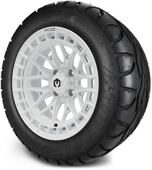 MODZ® 14" Torrent Glossy White Wheels & Street Tires Combo (MODZ Street Fox Radial 23x10-14)
