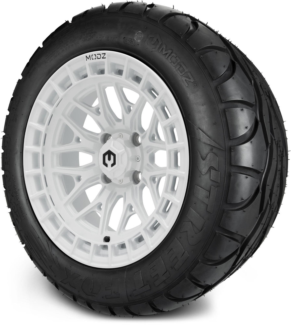 MODZ® 14" Torrent Glossy White Wheels & Street Tires Combo (MODZ Street Fox Radial 205/40-14)