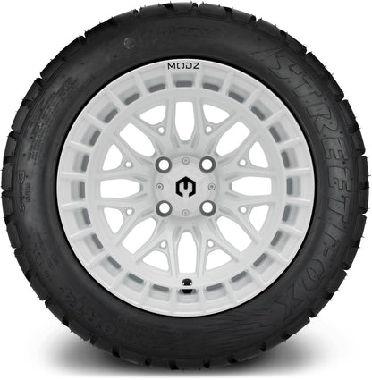 MODZ® 14" Torrent Glossy White Wheels & Street Tires Combo (MODZ Street Fox Radial 23x10-14)