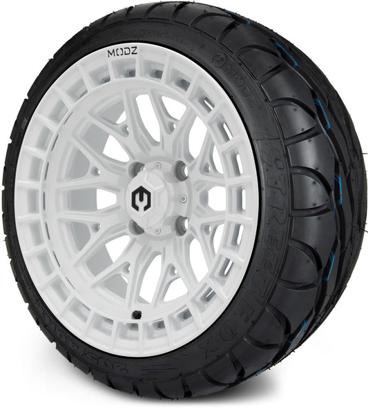 MODZ® 14" Torrent Glossy White Wheels & Street Tires Combo (MODZ Street Fox Radial 205/40-14)