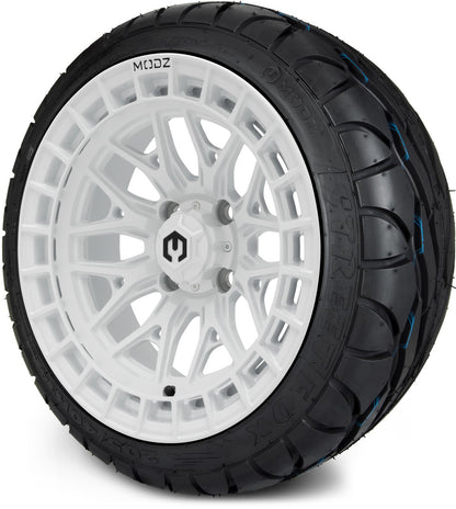MODZ® 14" Torrent Glossy White Wheels & Street Tires Combo (Arisun Cruze 205/30-14)