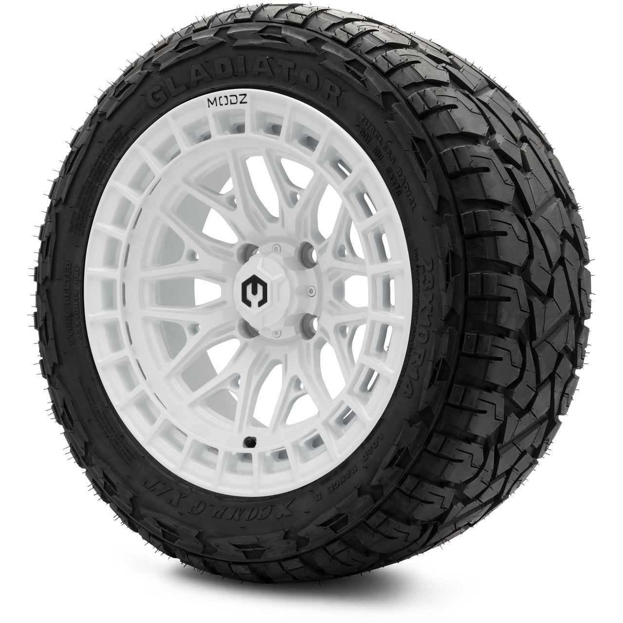 MODZ® 14" Torrent Glossy White Wheels & Off-Road Tires Combo (Xcomp Gladiator 23-10-14 Radial)