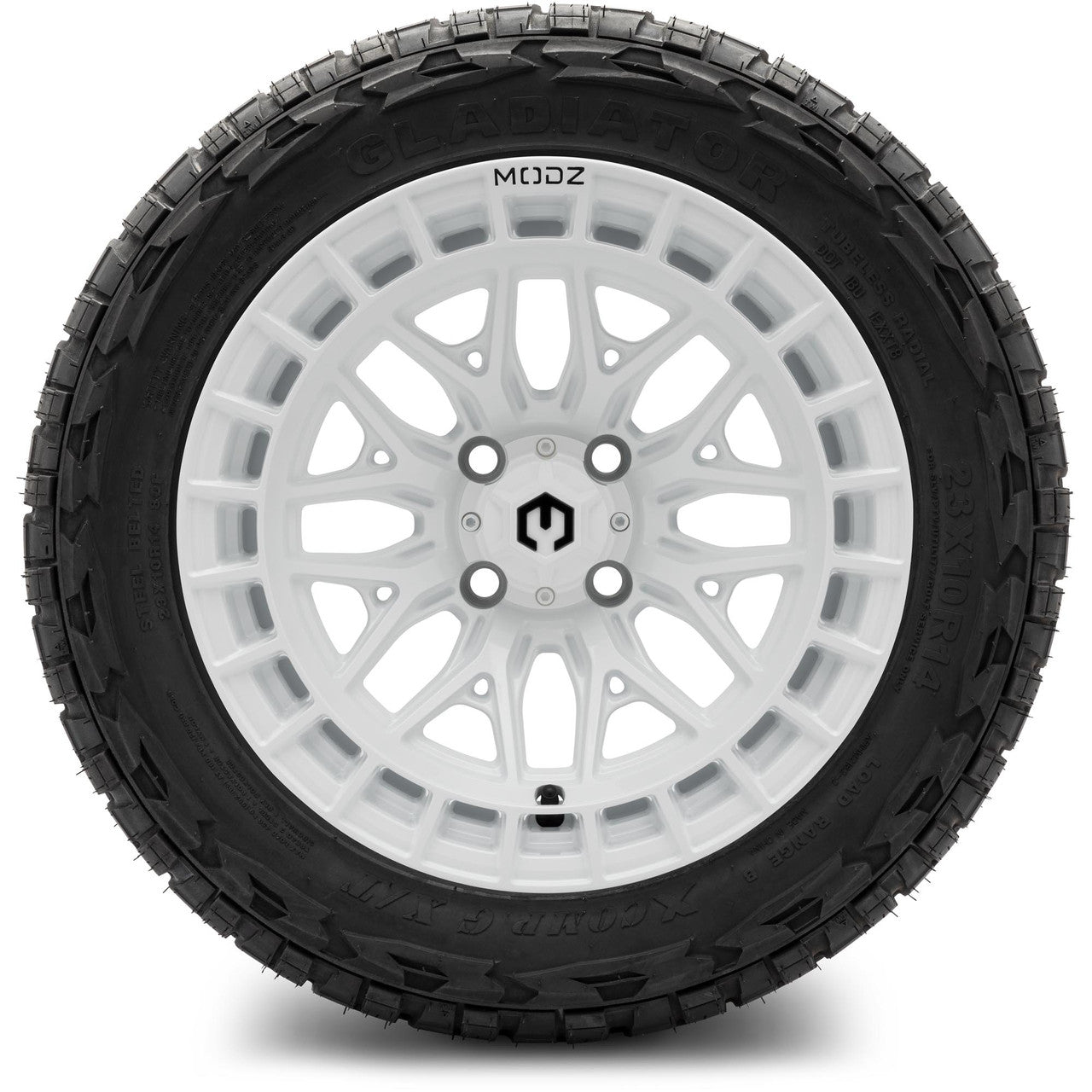 MODZ® 14" Torrent Glossy White Wheels & Off-Road Tires Combo (Arisun X-Armory All-Terrain 23x10-14 Radial)