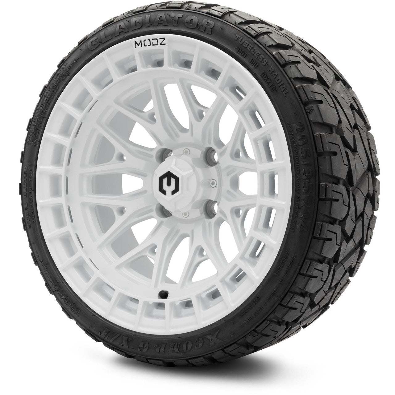 MODZ® 14" Torrent Glossy White Wheels & Off-Road Tires Combo (Xcomp Gladiator 23-10-14 Radial)