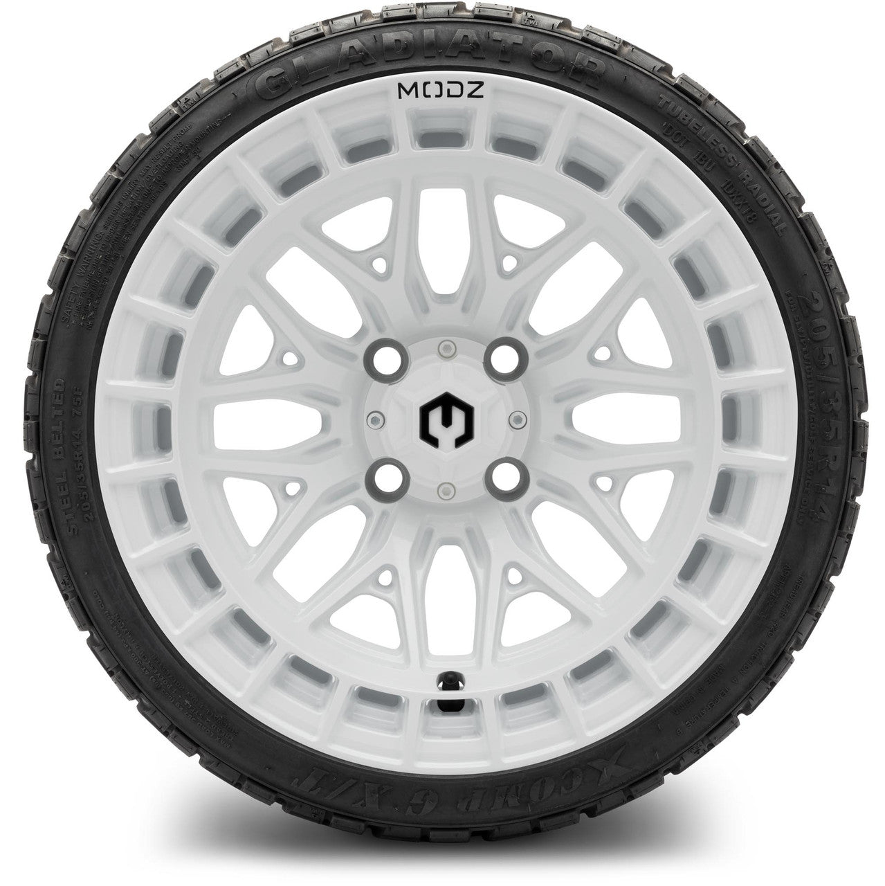 MODZ® 14" Torrent Glossy White Wheels & Off-Road Tires Combo (Xcomp Gladiator 23-10-14 Radial)