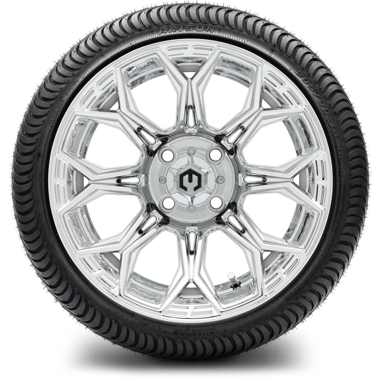 MODZ® 14" Halo Chrome Wheels & Street Tires Combo (Arisun Cruze 205/30-14)