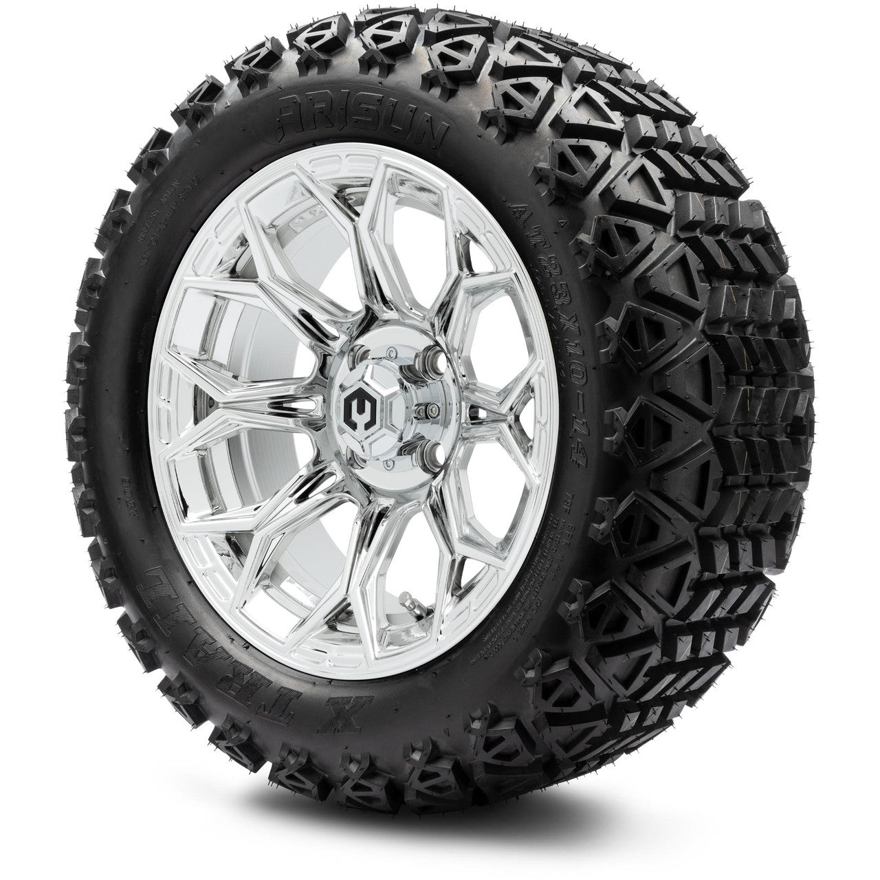MODZ® 14" Halo Chrome Wheels & Off-Road Tires Combo (Arisun X-Armory All-Terrain 23x10-14 Radial)