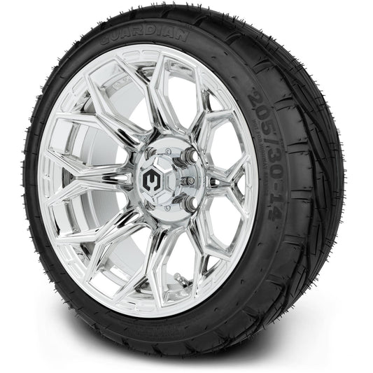 MODZ® 14" Halo Chrome Wheels & Street Tires Combo (MODZ Guardian 205/30-14)
