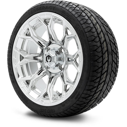 MODZ® 14" Halo Chrome Wheels & Street Tires Combo (Odyssey Tesseract Steel Belted Radial 215/35-14)