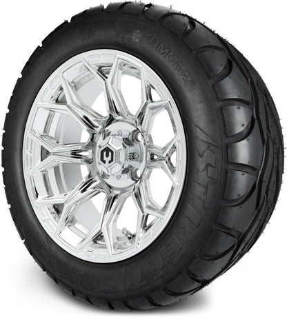 MODZ® 14" Halo Chrome Wheels & Street Tires Combo (Odyssey Tesseract Steel Belted Radial 215/50-14)
