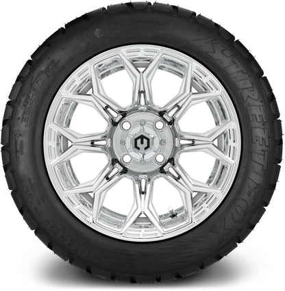 MODZ® 14" Halo Chrome Wheels & Street Tires Combo (Odyssey Tesseract Steel Belted Radial 215/35-14)