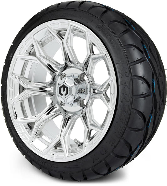 MODZ® 14" Halo Chrome Wheels & Street Tires Combo (MODZ Street Fox Radial 205/40-14)