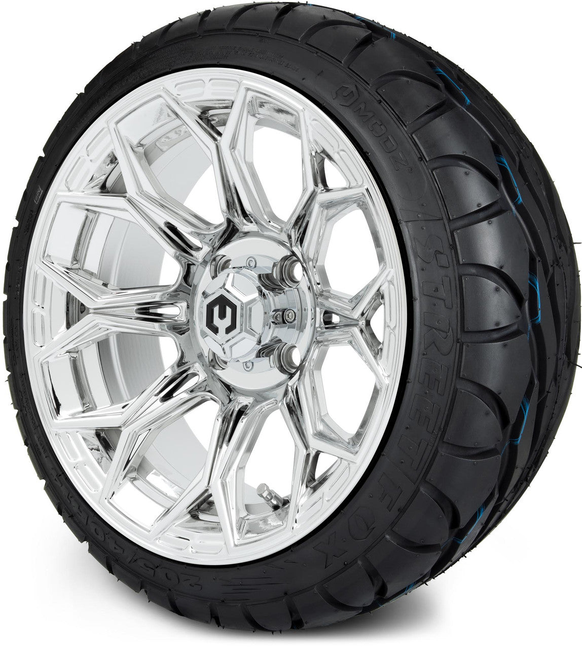 MODZ® 14" Halo Chrome Wheels & Street Tires Combo (Arisun Cruze 205/30-14)