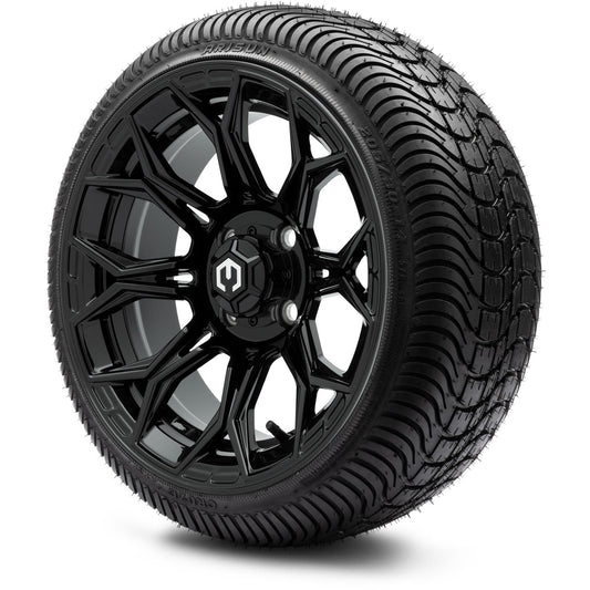 MODZ® 14" Halo Glossy Black Wheels & Street Tires Combo (Arisun Cruze 205/30-14)