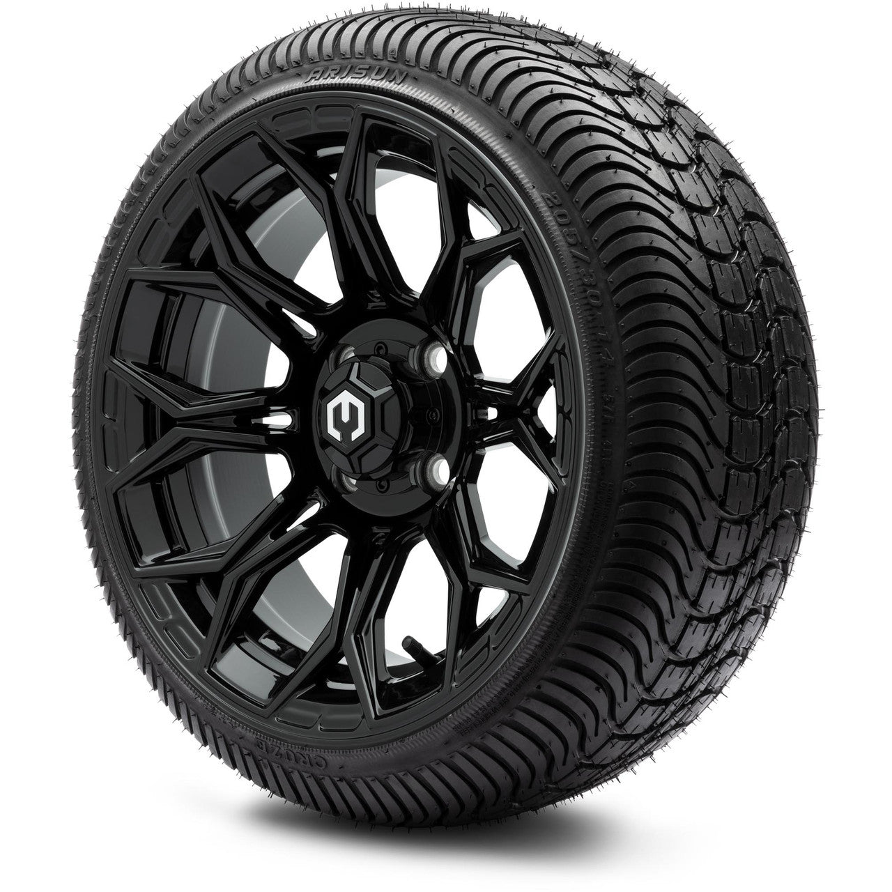MODZ® 14" Halo Glossy Black Wheels & Street Tires Combo (MODZ Street Fox Radial 205/40-14)