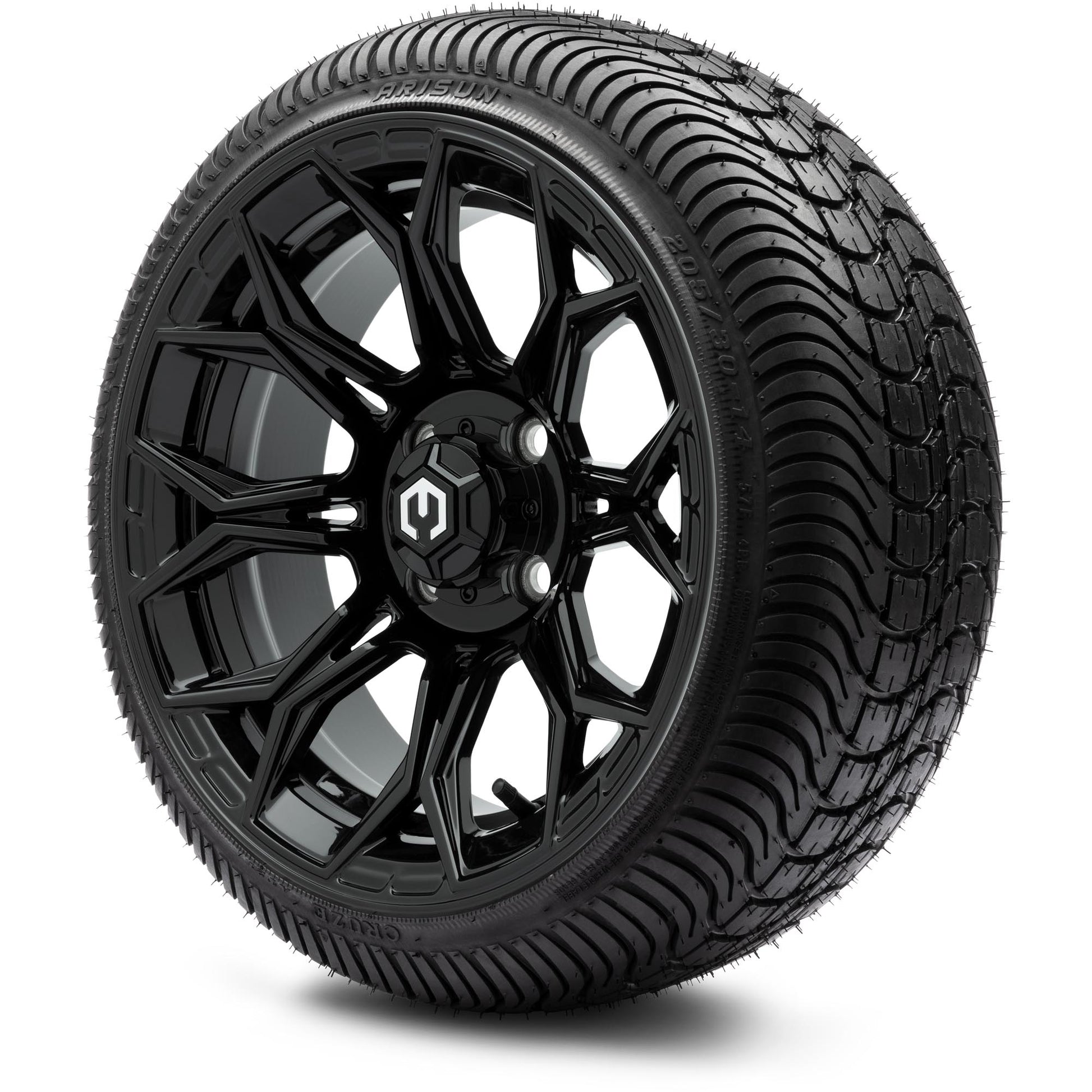 MODZ® 14" Halo Glossy Black Wheels & Street Tires Combo (Arisun X-Sport 205/30-14)