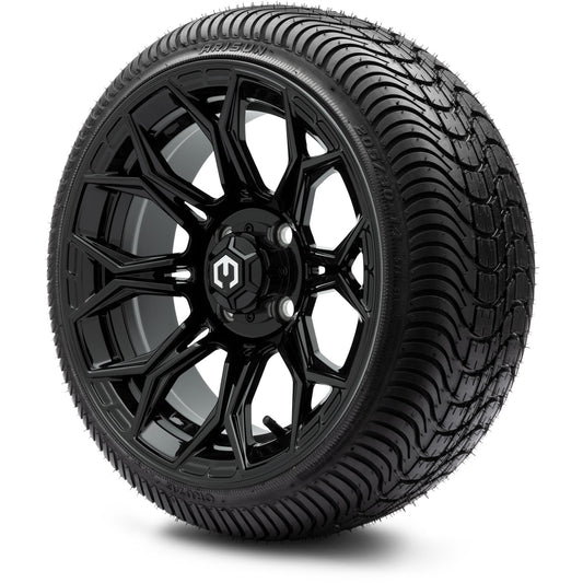 MODZ® 14" Halo Glossy Black Wheels & Street Tires Combo (Arisun X-Sport 205/30-14)