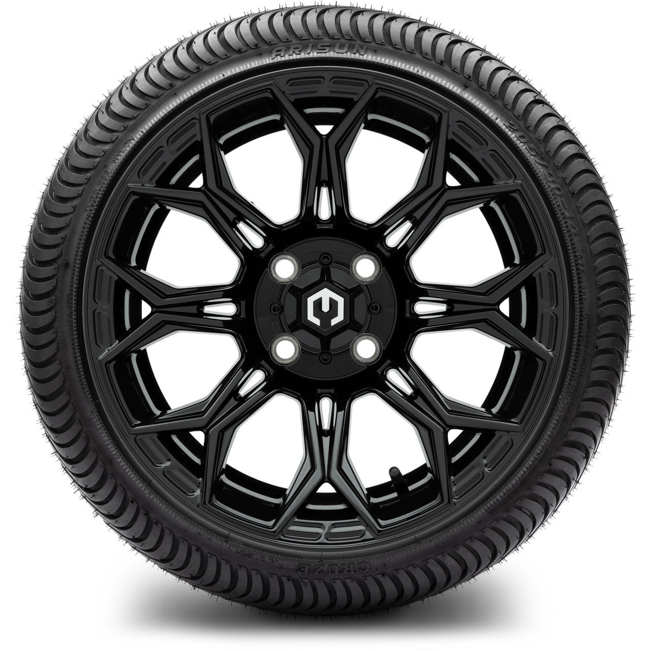 MODZ® 14" Halo Glossy Black Wheels & Street Tires Combo (MODZ Street Fox Radial 23x10-14)