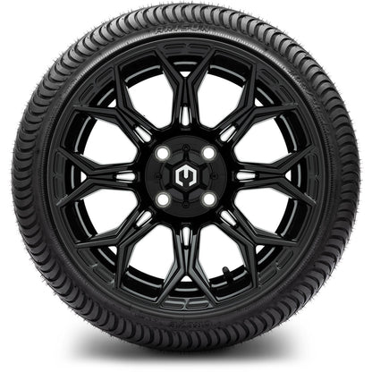 MODZ® 14" Halo Glossy Black Wheels & Street Tires Combo (MODZ Street Fox Radial 23x10-14)