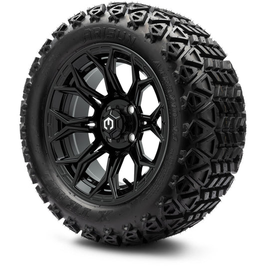 MODZ® 14" Halo Glossy Black Wheels & Off-Road Tires Combo (Arisun X-Trail All-Terrain 23x10-14)