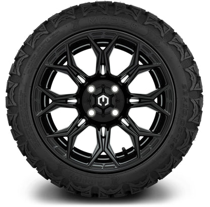 MODZ® 14" Halo Glossy Black Wheels & Off-Road Tires Combo (Arisun X-Armory All-Terrain 23x10-14 Radial)