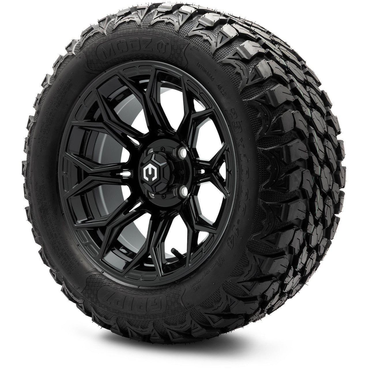 MODZ® 14" Halo Glossy Black Wheels & Off-Road Tires Combo (Arisun X-Armory All-Terrain 23x10-14 Radial)