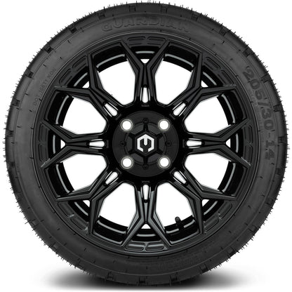 MODZ® 14" Halo Glossy Black Wheels & Street Tires Combo (MODZ Street Fox Radial 23x10-14)