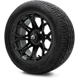 MODZ® 14" Halo Glossy Black Wheels & Street Tires Combo (Odyssey Tesseract Steel Belted Radial 215/50-14)