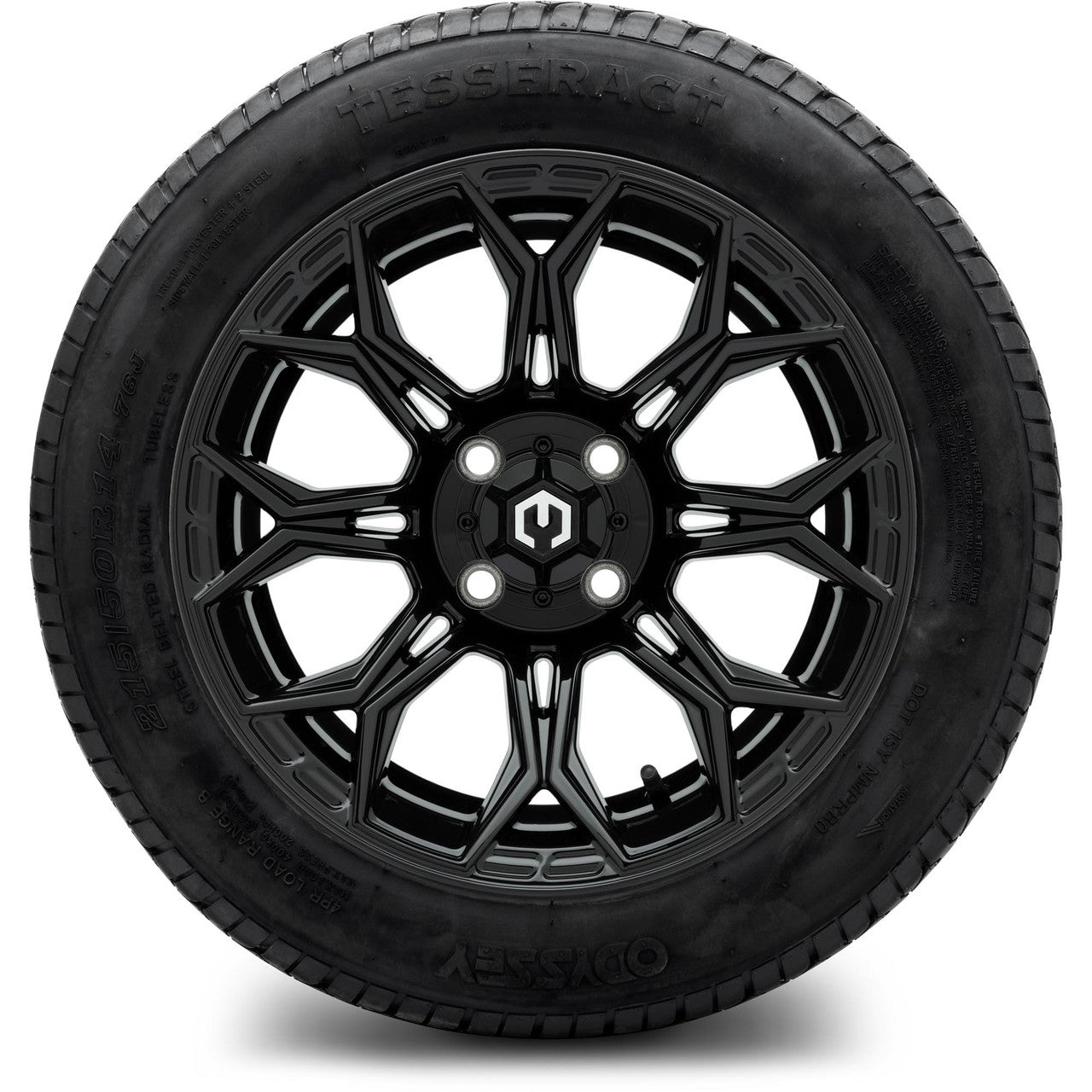 MODZ® 14" Halo Glossy Black Wheels & Street Tires Combo (Odyssey Tesseract Steel Belted Radial 215/50-14)