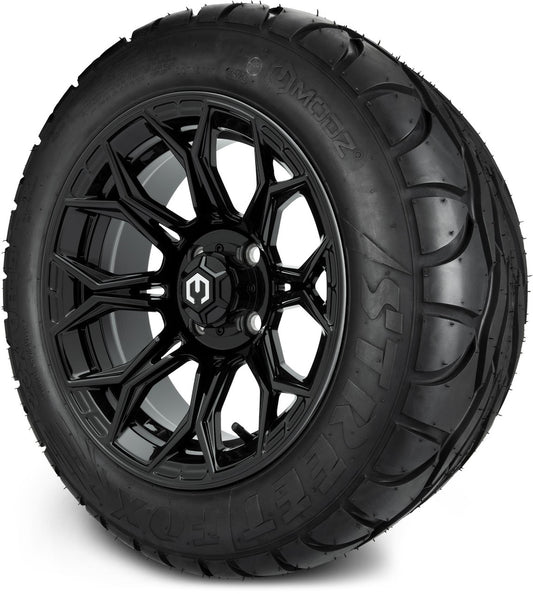 MODZ® 14" Halo Glossy Black Wheels & Street Tires Combo (MODZ Street Fox Radial 23x10-14)