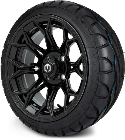MODZ® 14" Halo Glossy Black Wheels & Street Tires Combo (MODZ Street Fox Radial 23x10-14)