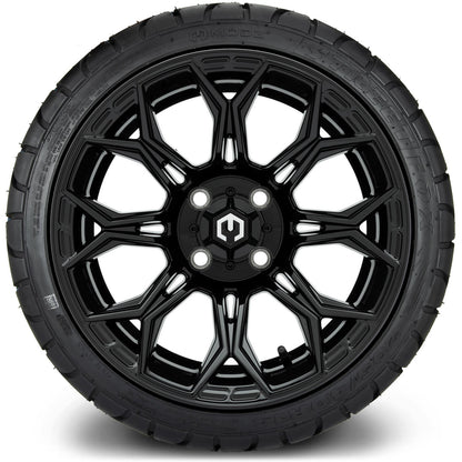 MODZ® 14" Halo Glossy Black Wheels & Street Tires Combo (MODZ Street Fox Radial 23x10-14)