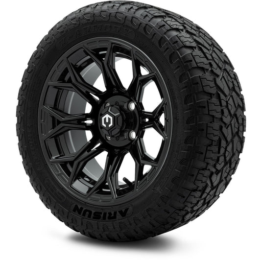 MODZ® 14" Halo Glossy Black Wheels & Off-Road Tires Combo (Arisun X-Armory All-Terrain 23x10-14 Radial)