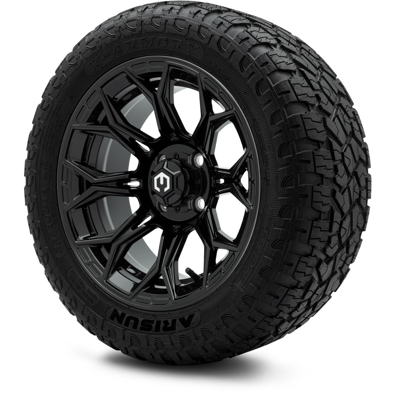 MODZ® 14" Halo Glossy Black Wheels & Off-Road Tires Combo (Arisun X-Trail All-Terrain 23x10-14)