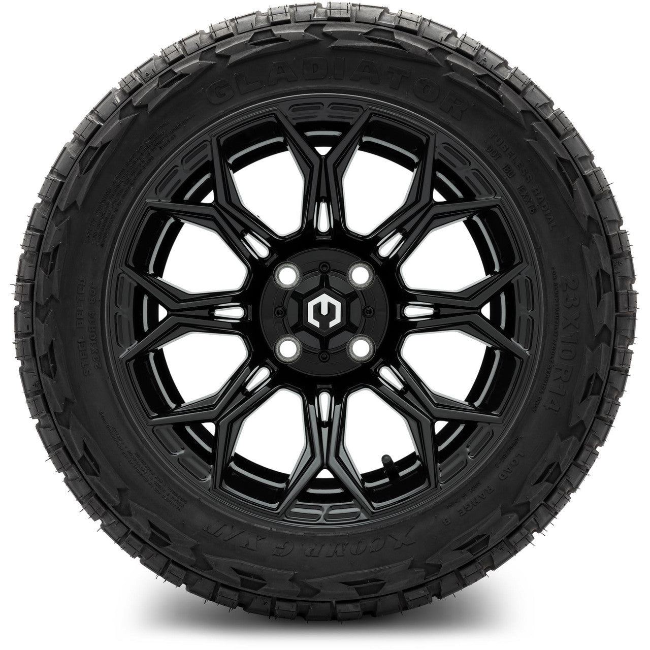 MODZ® 14" Halo Glossy Black Wheels & Off-Road Tires Combo (Arisun X-Trail All-Terrain 23x10-14)