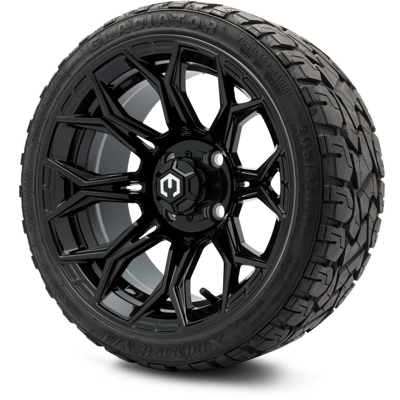 MODZ® 14" Halo Glossy Black Wheels & Off-Road Tires Combo (Arisun X-Armory All-Terrain 23x10-14 Radial)