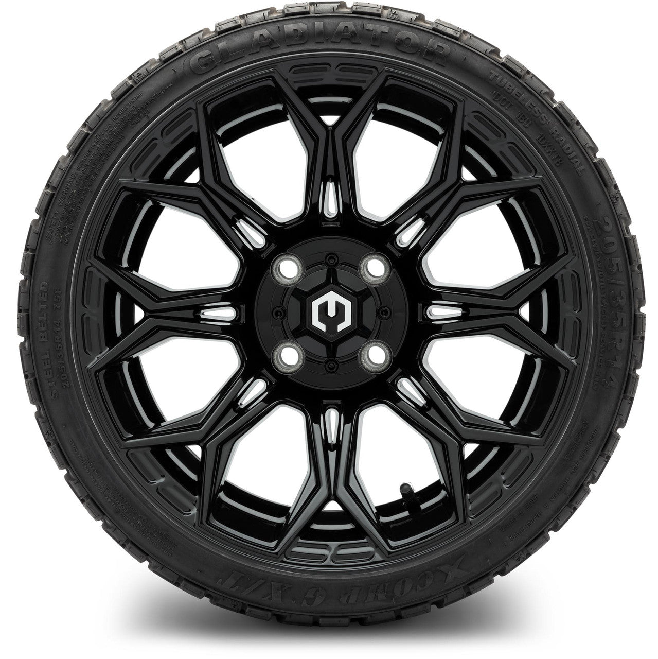 MODZ® 14" Halo Glossy Black Wheels & Off-Road Tires Combo (Arisun X-Armory All-Terrain 23x10-14 Radial)