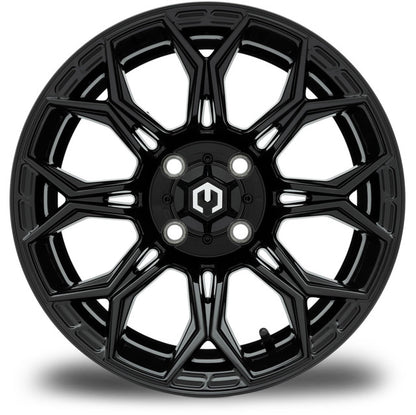 MODZ® 14" Halo Glossy Black Wheels & Street Tires Combo (MODZ Guardian 205/30-14)