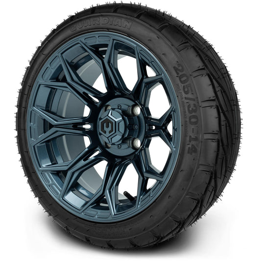MODZ® 14" Halo Titanium Blue Wheels & Street Tires Combo (MODZ Guardian 205/30-14)